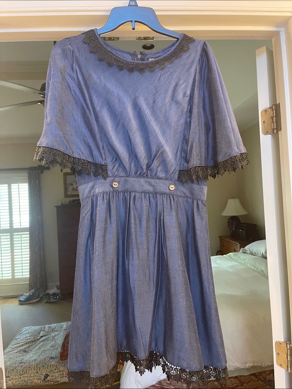 Navy Lace-Trim A-Line Dress